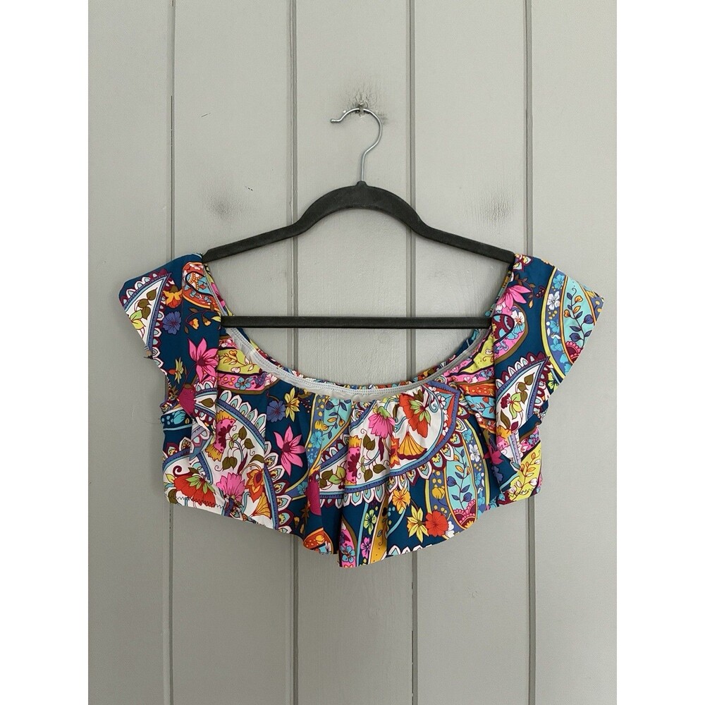 Trina Turk Moroccan Paisley Off The Shoulder Bandeau Bikini Top Size 12 Pads